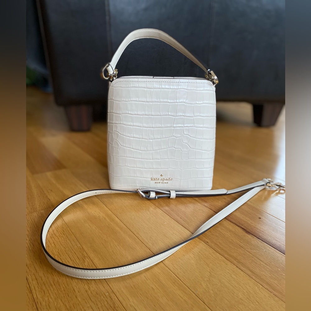 Kate Spade Cream Croc-Embossed Crossbody Bag